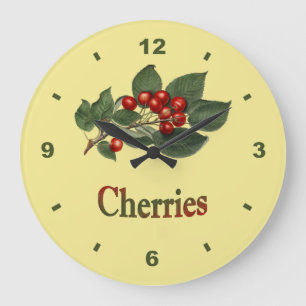 Cherries ~Botanical Clock ~Kitchen ~Any Color Back Große Wanduhr