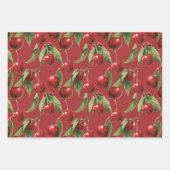 Cherries Cherry Red Pink Weißes Muster Geschenkpapier Set (Vorderseite)