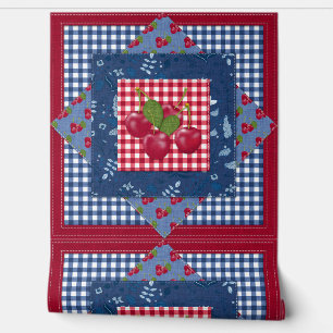 Cherries Denim und Gingham Karo Hütte Quilt Tapete
