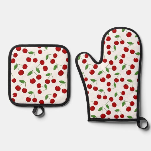 Cherries Design Ofenhandschuh & Topflappen-Set (Vorderseite)