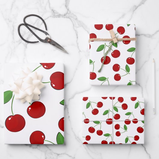 Cherries Design Wrapping Paper Sheets Geschenkpapier Set (Vorderseite)