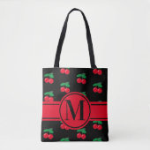 Cherries Frucht rotes Muster Monogram Black Tasche (Vorderseite)