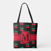 Cherries Frucht rotes Muster Monogram Black Tasche (Rückseite)
