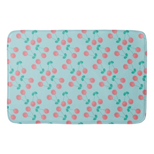 Cherries Hand lackierte Wasserfarbe Aquamarin Badematte (Vorderseite)