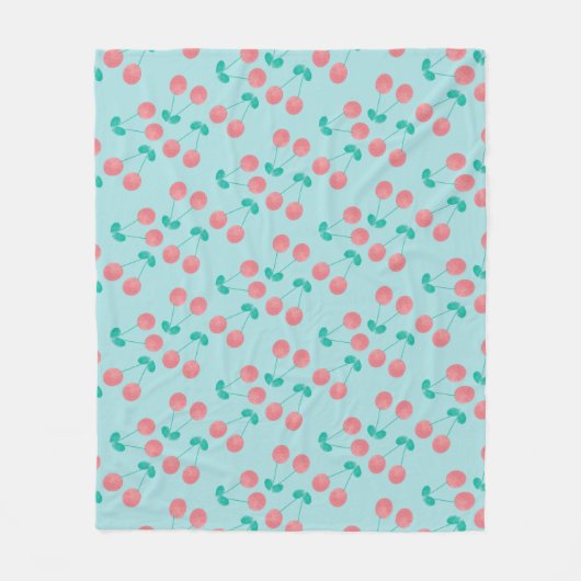 Cherries Hand lackierte Wasserfarbe Aquamarin Fleecedecke (Vorderseite)