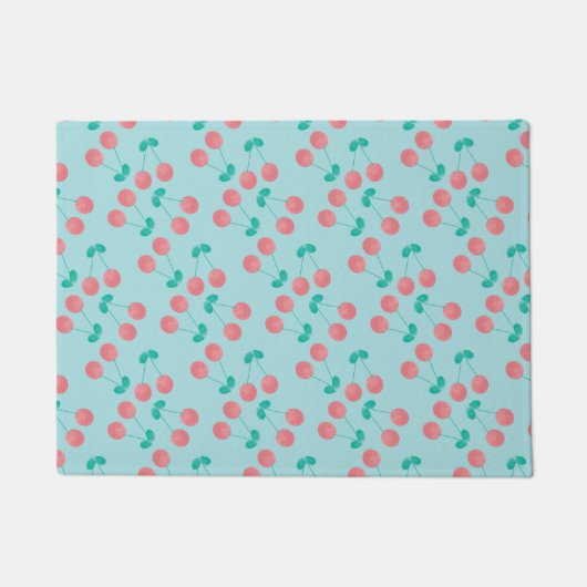 Cherries Hand lackierte Wasserfarbe Aquamarin Fußmatte (Vorderseite)