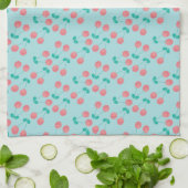 Cherries Hand lackierte Wasserfarbe Aquamarin Geschirrtuch (Gefaltet)