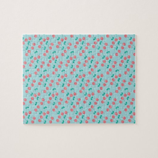Cherries Hand lackierte Wasserfarbe Aquamarin Puzzle (Horizontal)