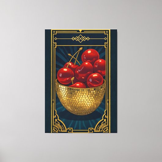 Cherries in Golden Mosaic Bowl deco art Leinwanddruck (Vorderseite)