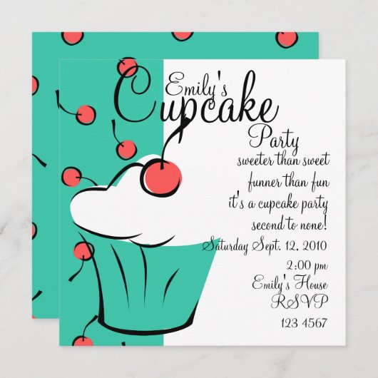 Cherries Jubilation Cupcake Einladung (Vorne/Hinten)