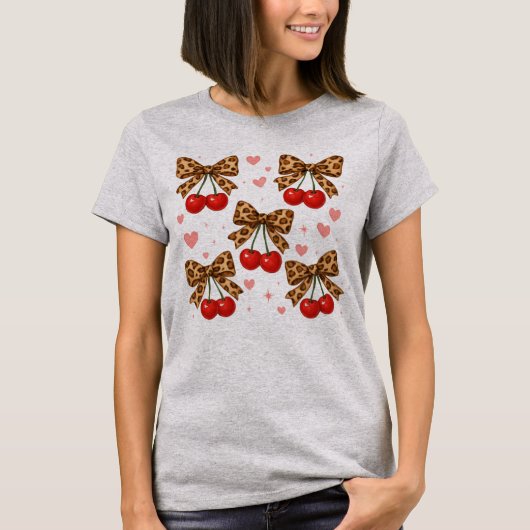 Cherries Leopard Cheetah Bow Coquette Ästhetik T-Shirt (Vorderseite)