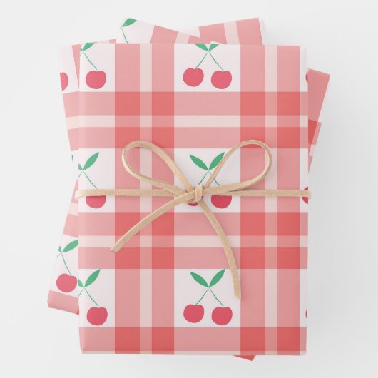 Cherries on Red Kariert Gingham Pattern Geschenkpapier Set (Beispiel)