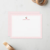 Cherries Pink Gingham Border Personalized Mitteilungskarte (Vorderseite/Rückseite Beispiel)
