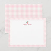 Cherries Pink Gingham Border Personalized Mitteilungskarte (Vorne/Hinten)