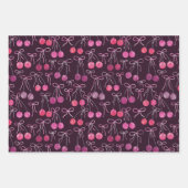 Cherries Ribbons and Bows Watercolor Pattern Geschenkpapier Set (Vorderseite)