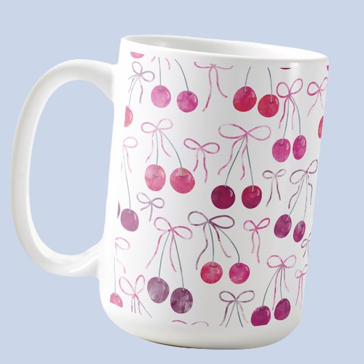 Cherries Ribbons and Bows Watercolor Pattern Kaffeetasse
