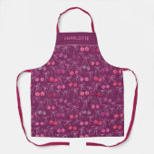 Cherries Ribbons Bows Pink Wasserfarbe Personalisi Schürze (Vorderseite)