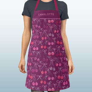 Cherries Ribbons Bows Pink Wasserfarbe Personalisi Schürze