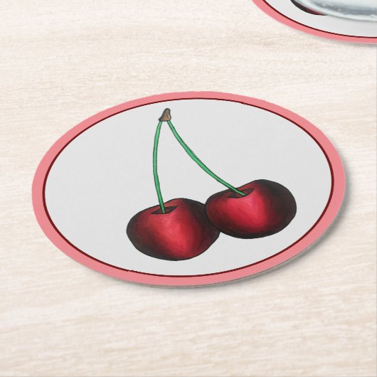 Cherries Ripe Red Cherry Summer Frucht Print Runder Pappuntersetzer (Angewinkelt)