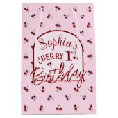 Cherries Theme First Birthday Geschenktasche Mittlere Geschenktüte (Vorderseite)