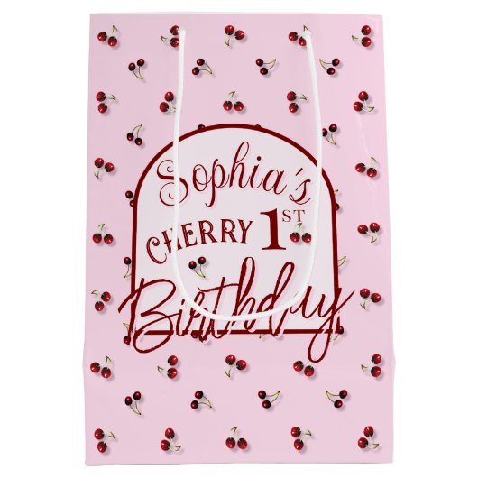 Cherries Theme First Birthday Geschenktasche Mittlere Geschenktüte (Rückseite)
