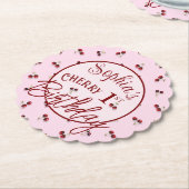 Cherries Theme First Birthday Paper Untersetzer (angewinkelt)