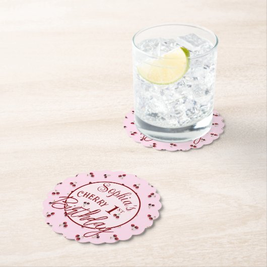 Cherries Theme First Birthday Paper Untersetzer (Vor Ort)