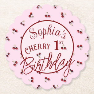 Cherries Theme First Birthday Paper Untersetzer