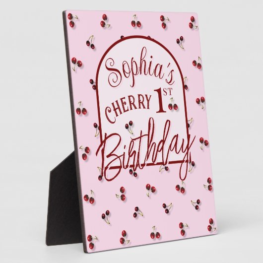 Cherries Theme First Birthday Tabletop Schilder Pl Fotoplatte (Seite)