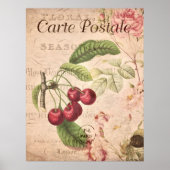 Cherries Vintag florale Postkarte Poster (Vorne)