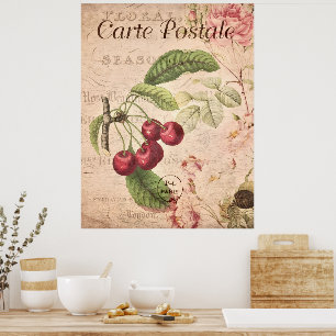 Cherries Vintag florale Postkarte Poster