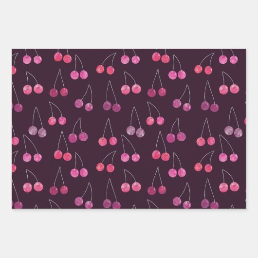 Cherries Wasserfarbmuster Geschenkpapier Set (Vorderseite)
