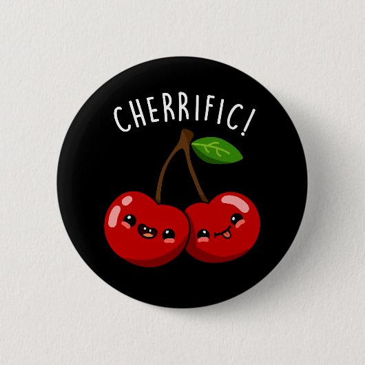 Cherrific Funny Red Cherry Pun Dark BG Button (Vorderseite)