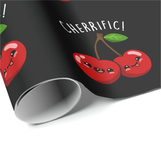 Cherrific Funny Red Cherry Pun Dark BG Geschenkpapier (Rolleneckpunkt)