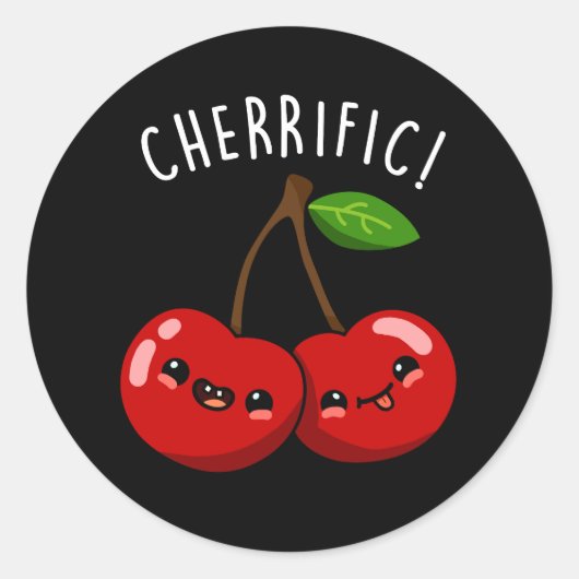 Cherrific Funny Red Cherry Pun Dark BG Runder Aufkleber (Vorderseite)