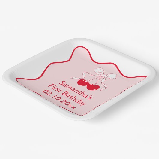 Cherrry Birthday Party Pappteller (Gewinkelt)