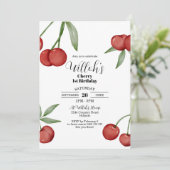 Cherry 1. Geburtstag Einladung SommerKirschen (Stehend Vorderseite)