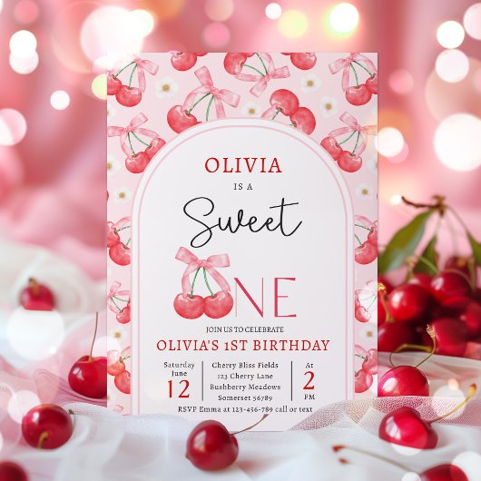 Cherry 1. Geburtstag Party Coquette Cherry Geburts Einladung