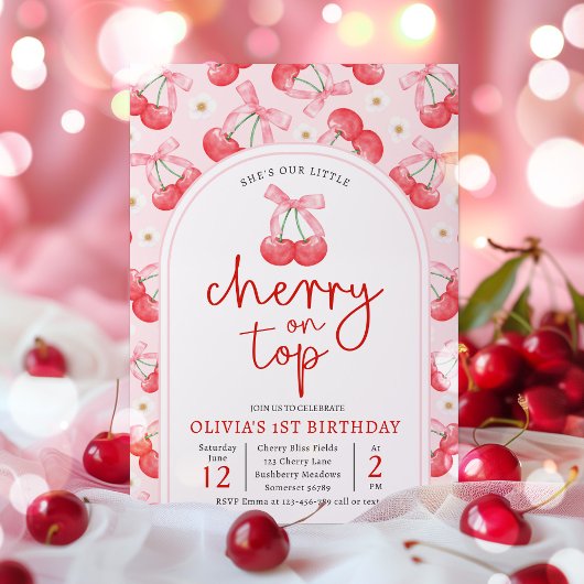 Cherry 1. Geburtstag Party Coquette Cherry Geburts Einladung