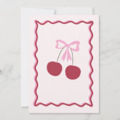 Cherry 1. Geburtstag Pink Bow Coquette Einladung (Rückseite)