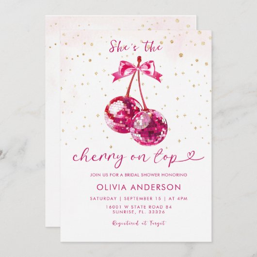 Cherry am oberen Glitzer Brautparty Einladung (Vorne/Hinten)