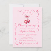Cherry am oberen rosa Handgezeichnet Geburtstag mi Einladung (Vorderseite)