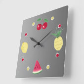 Cherry, Ananas, Zitrone und Wassermelone, groß Quadratische Wanduhr (Winkel)