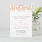 Cherry and Peach Damask Hochzeitseinladung Einladung (Stehend Vorderseite)