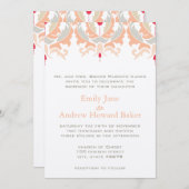 Cherry and Peach Damask Hochzeitseinladung Einladung (Vorne/Hinten)