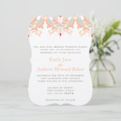 Cherry and Peach Damask Hochzeitseinladung Einladung (Stehend Vorderseite)