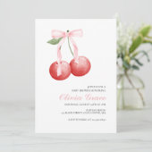 Cherry and Pink Gingham Preppy baby Dusche Einladung (Stehend Vorderseite)