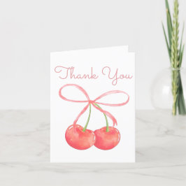 Cherry and Pink Ribbon Watercolor Girl Baby Dusche Dankeskarte