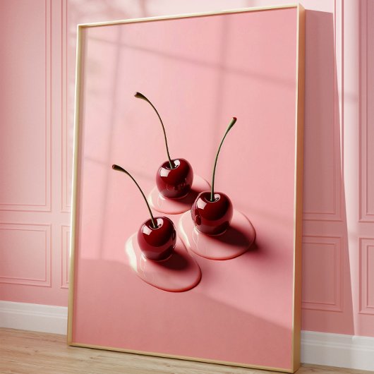 Cherry Art Print, Moderne rosa ästhetische Wand Poster