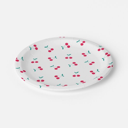 Cherry Ästhetik Cherries Muster White Pappteller (Schrägansicht)